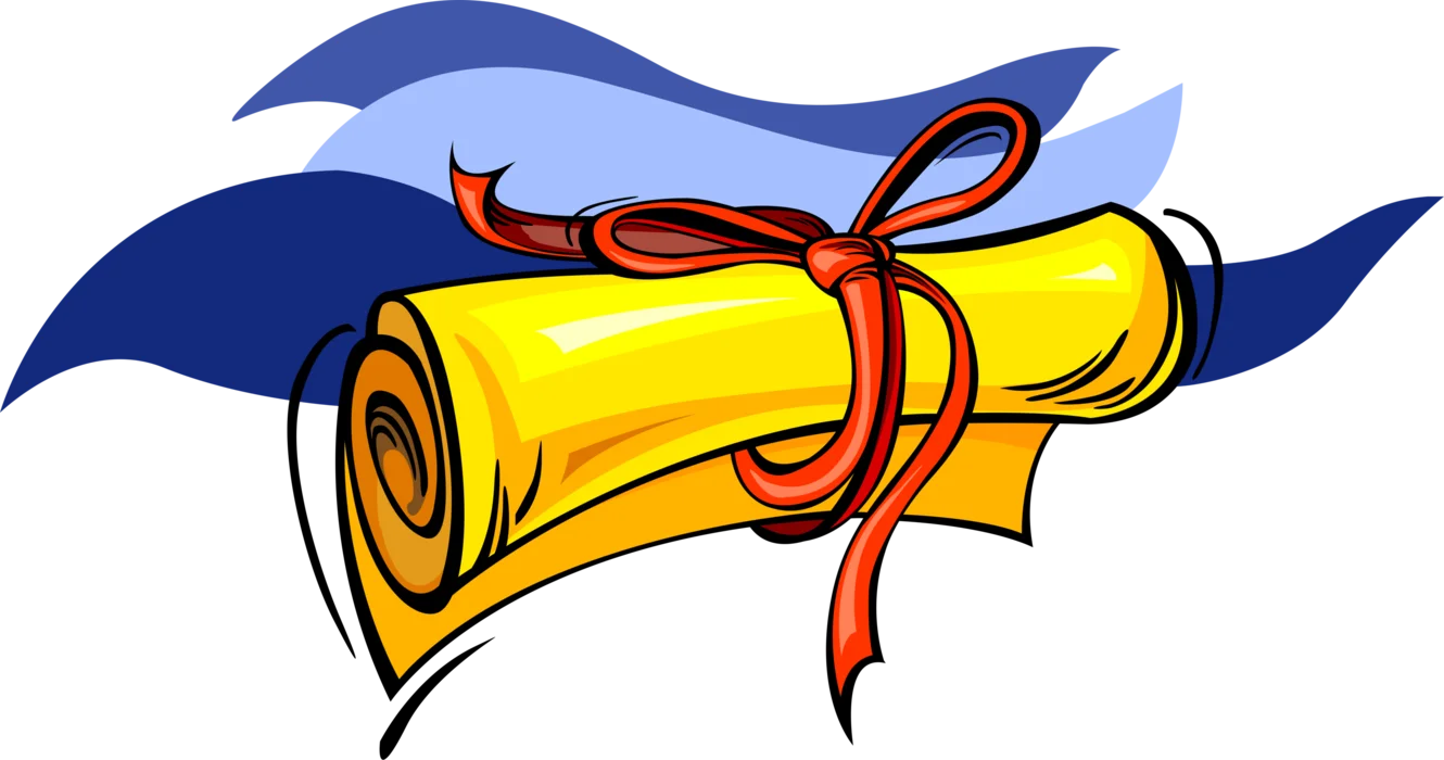 Golden Diploma Scroll Clipart with Elegant Blue Ribbon Illustration