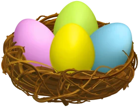 Pastel Easter Eggs Nestled in Woven Straw Nest Clipart Illustration