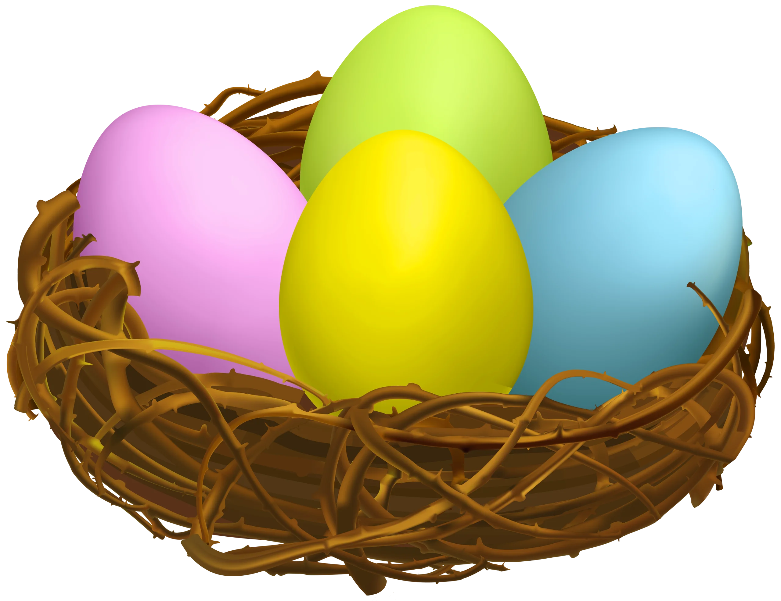 Pastel Easter Eggs Nestled in Woven Straw Nest Clipart Illustration