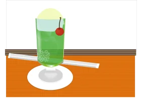 Refreshing Green Summer Cocktail Clipart with Cherry Garnish on White Plate
