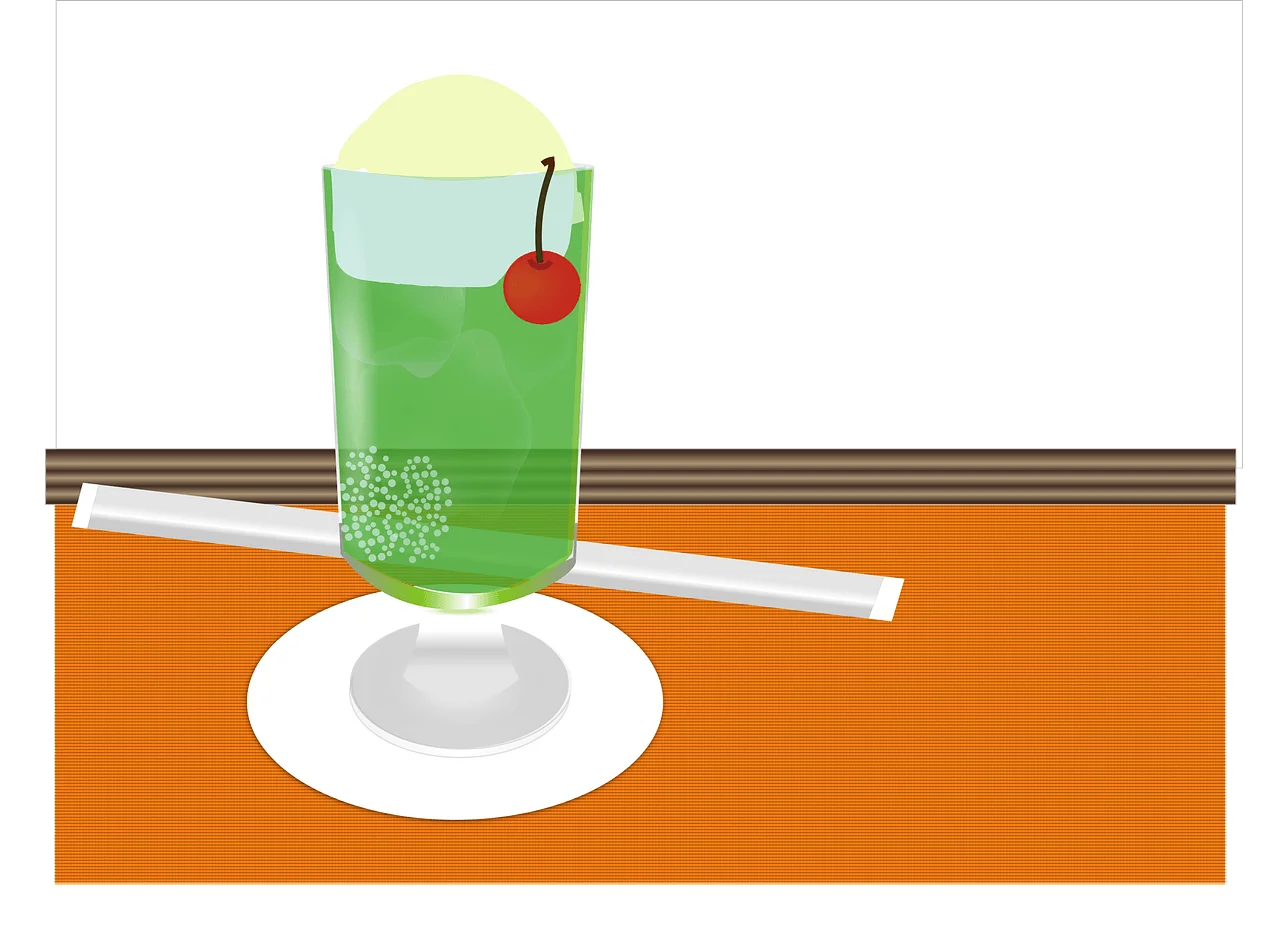 Refreshing Green Summer Cocktail Clipart with Cherry Garnish on White Plate