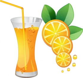 Refreshing Orange Juice Clipart with Sliced Citrus and Chilled Glass Design