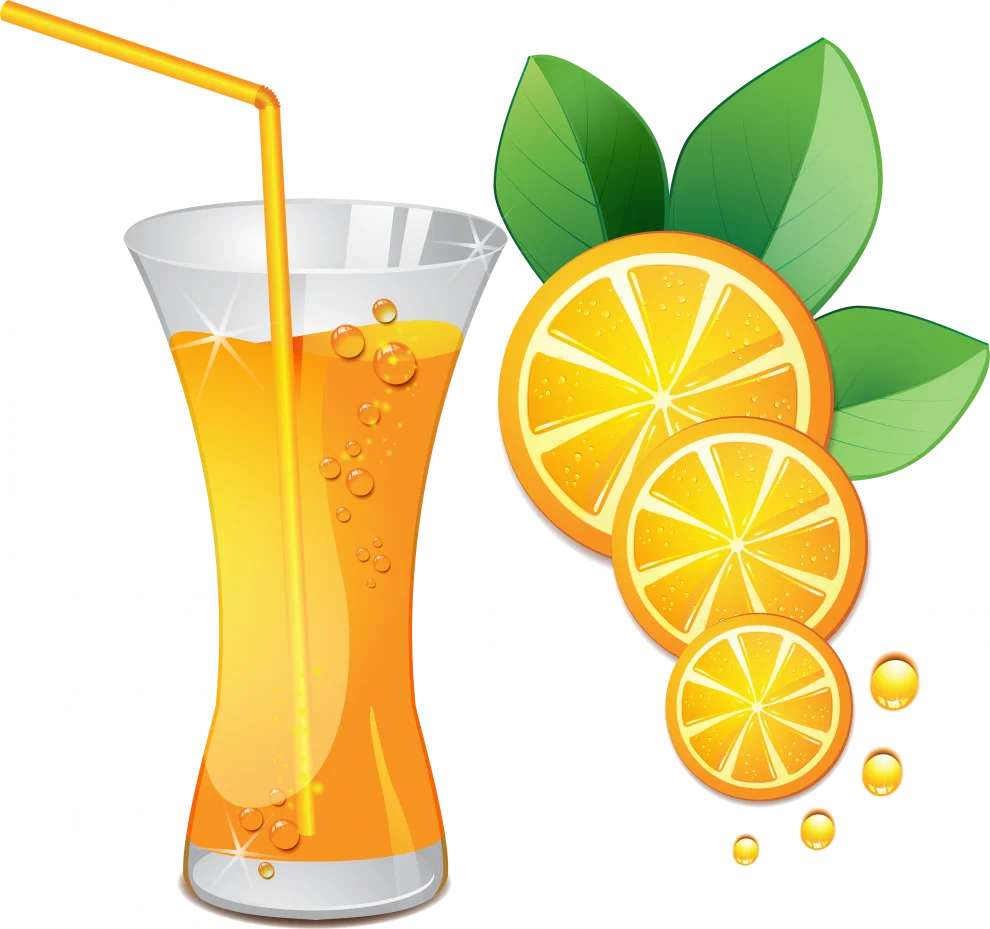 Refreshing Orange Juice Clipart with Sliced Citrus and Chilled Glass Design