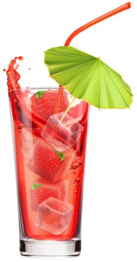 Refreshing Strawberry Cocktail Clipart with Tropical Green Umbrella Splash