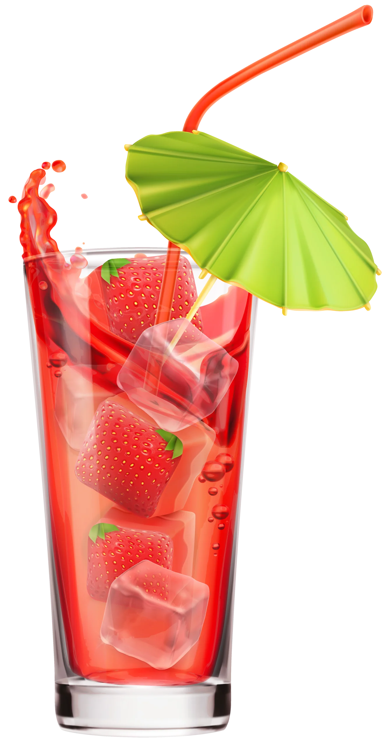 Refreshing Strawberry Cocktail Clipart with Tropical Green Umbrella Splash