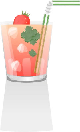 Refreshing Strawberry Mojito Clipart with Mint Leaves and Ice Cubes