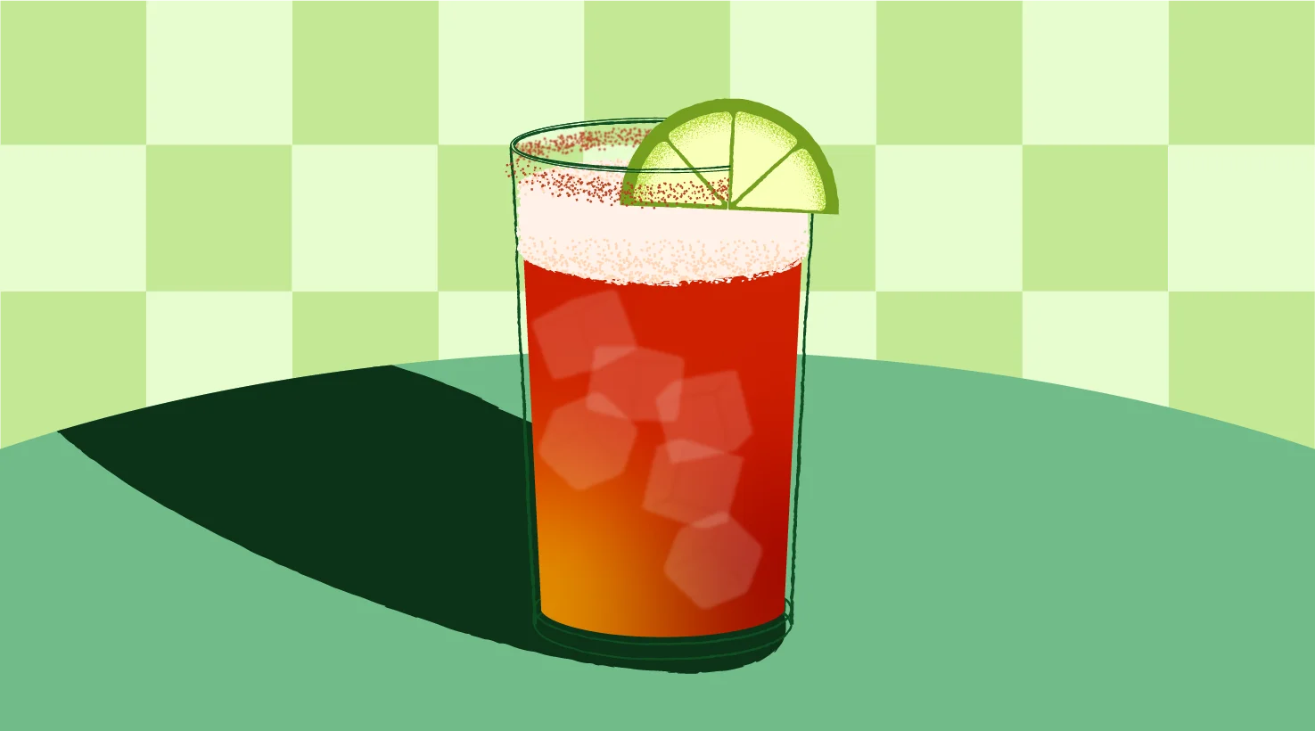 Refreshing Summer Mocktail with Lime Wedge on Checkered Retro Clipart Background