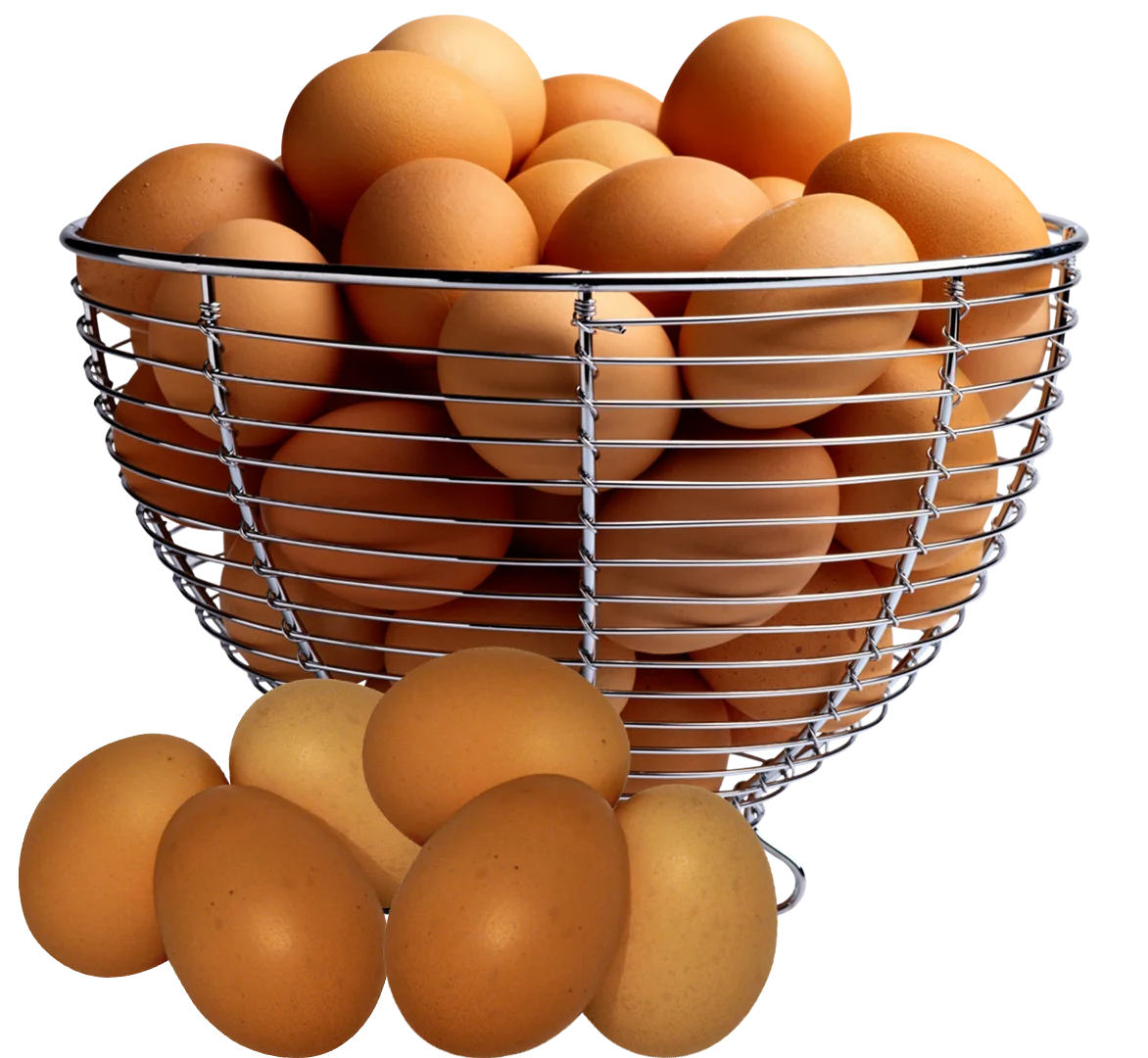 Rustic Wire Mesh Basket Overflowing with Fresh Brown Chicken Eggs Clipart