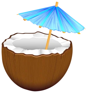 Tropical Coconut Cocktail Clipart with Decorative Blue Cocktail Umbrella