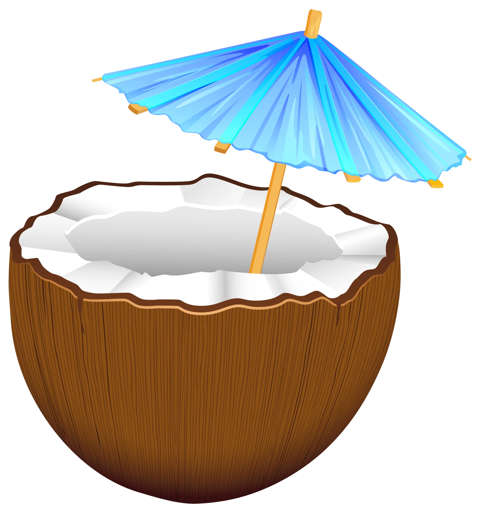 Tropical Coconut Cocktail Clipart with Decorative Blue Cocktail Umbrella