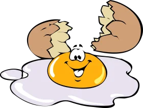 Cheerful Cracked Egg Clipart with Playful Cartoon Expression and Broken Shell