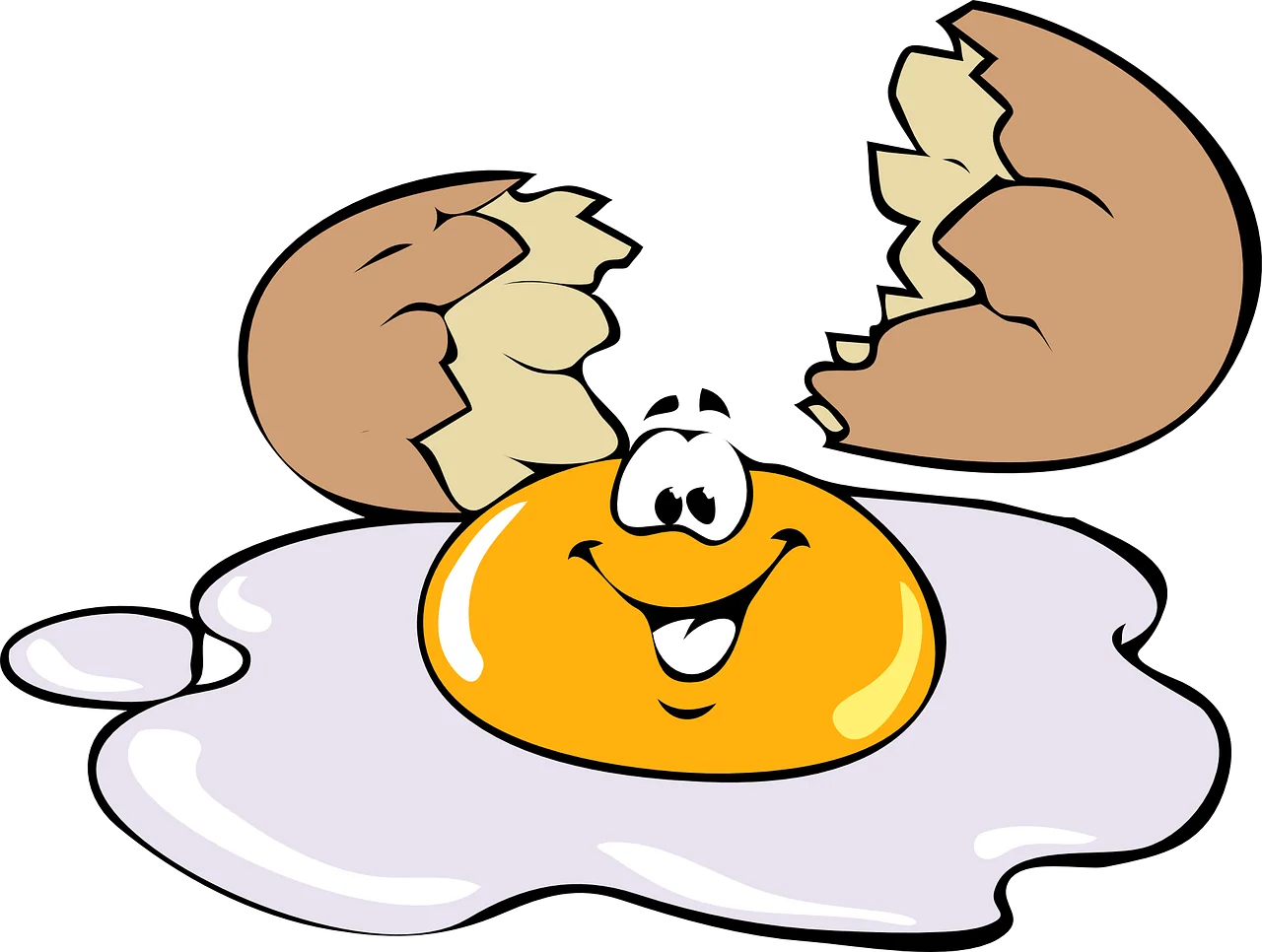 Cheerful Cracked Egg Clipart with Playful Cartoon Expression and Broken Shell