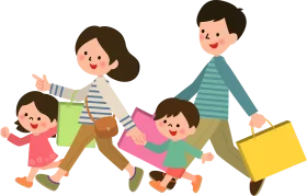 Cheerful Family Shopping Adventure Cartoon Clipart Illustration