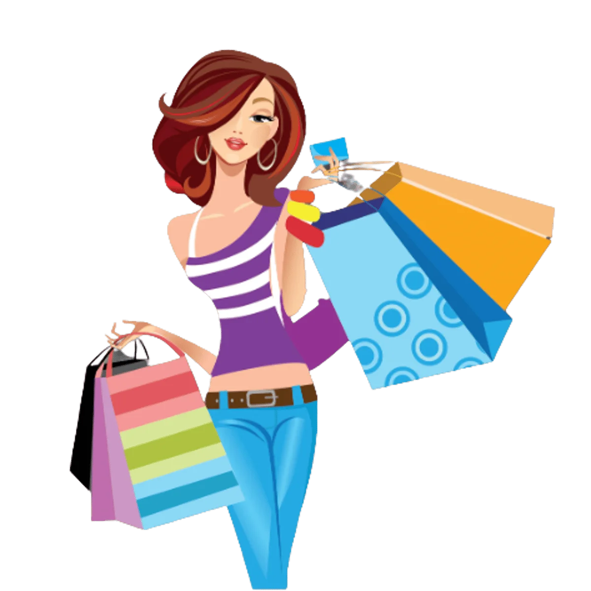 Cheerful Fashion Shopper with Colorful Bags Stylish Shopping Clipart Illustration