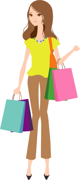 Cheerful Female Shopper with Multiple Colorful Shopping Bags Clipart Design