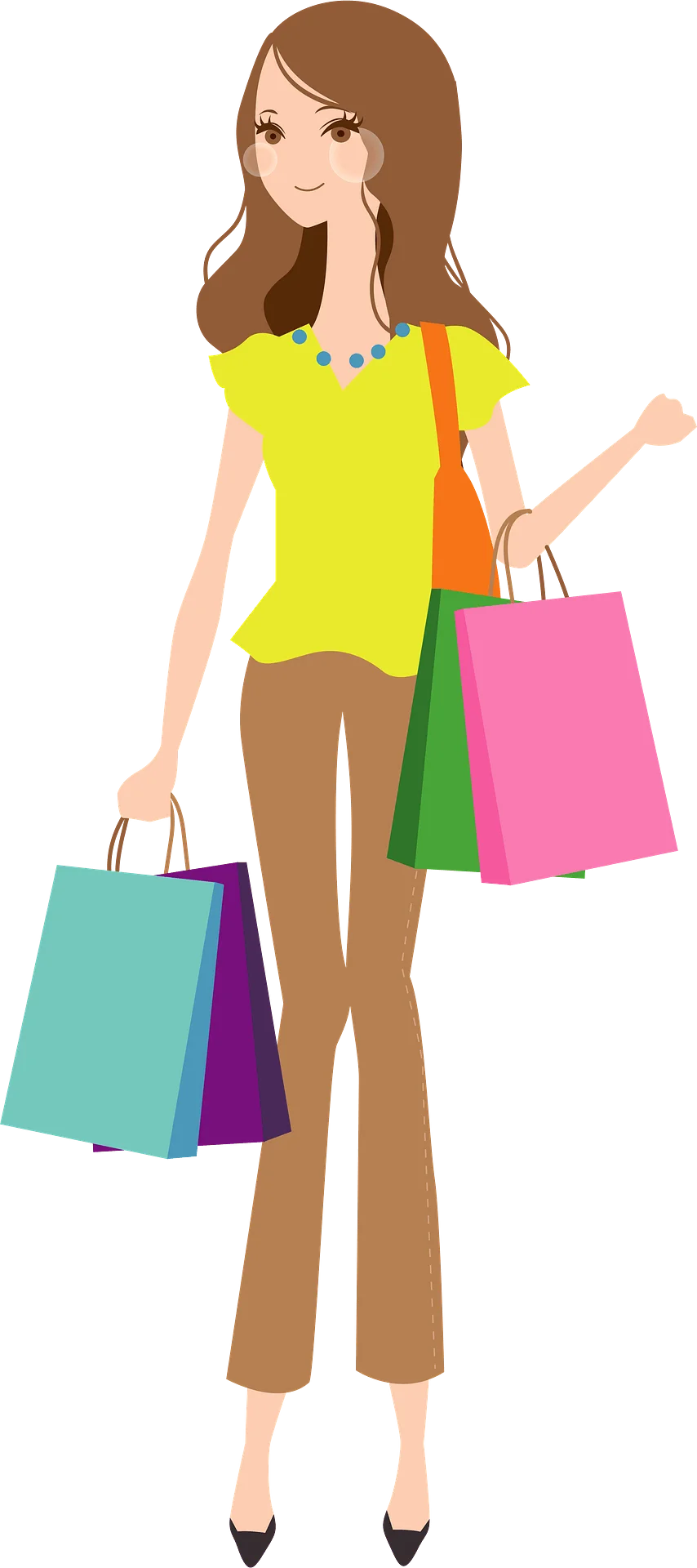 Cheerful Female Shopper with Multiple Colorful Shopping Bags Clipart Design