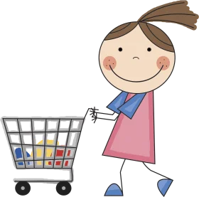 Cheerful Girl Pushing Shopping Cart Clipart Illustration for Kids Artwork