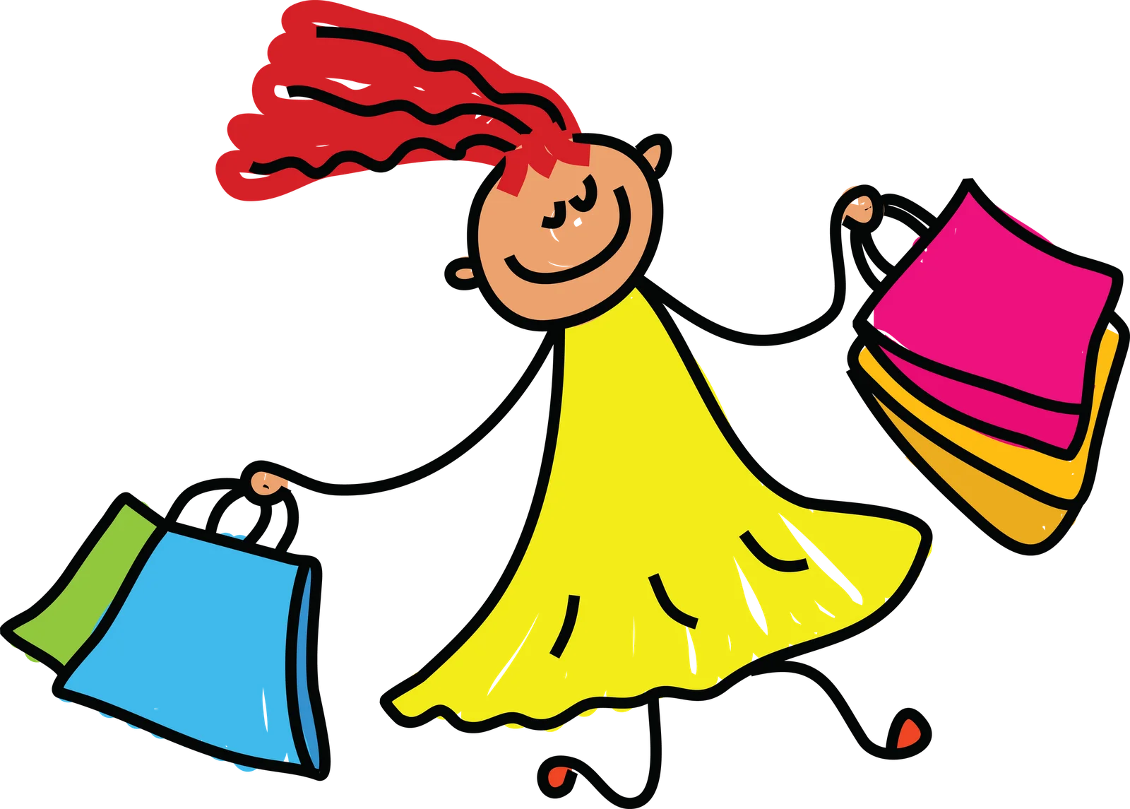 Cheerful Young Shopper with Colorful Bags Cartoon Clipart Design