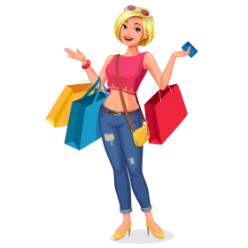 Cheerful Young Woman Shopping Spree Cartoon Clipart Illustration