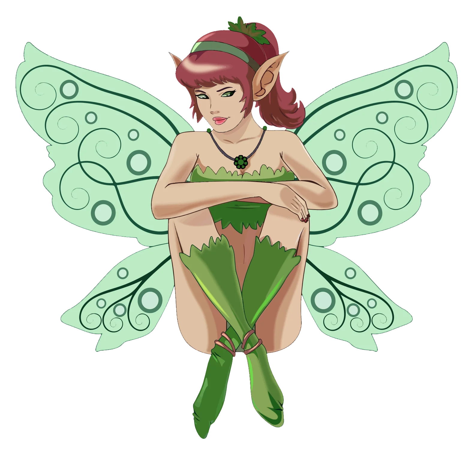 Enchanting Green Woodland Fairy Clipart with Delicate Translucent Wings