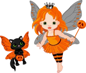 Enchanting Halloween Fairy and Black Cat Magical Clipart Design for Festive Decor