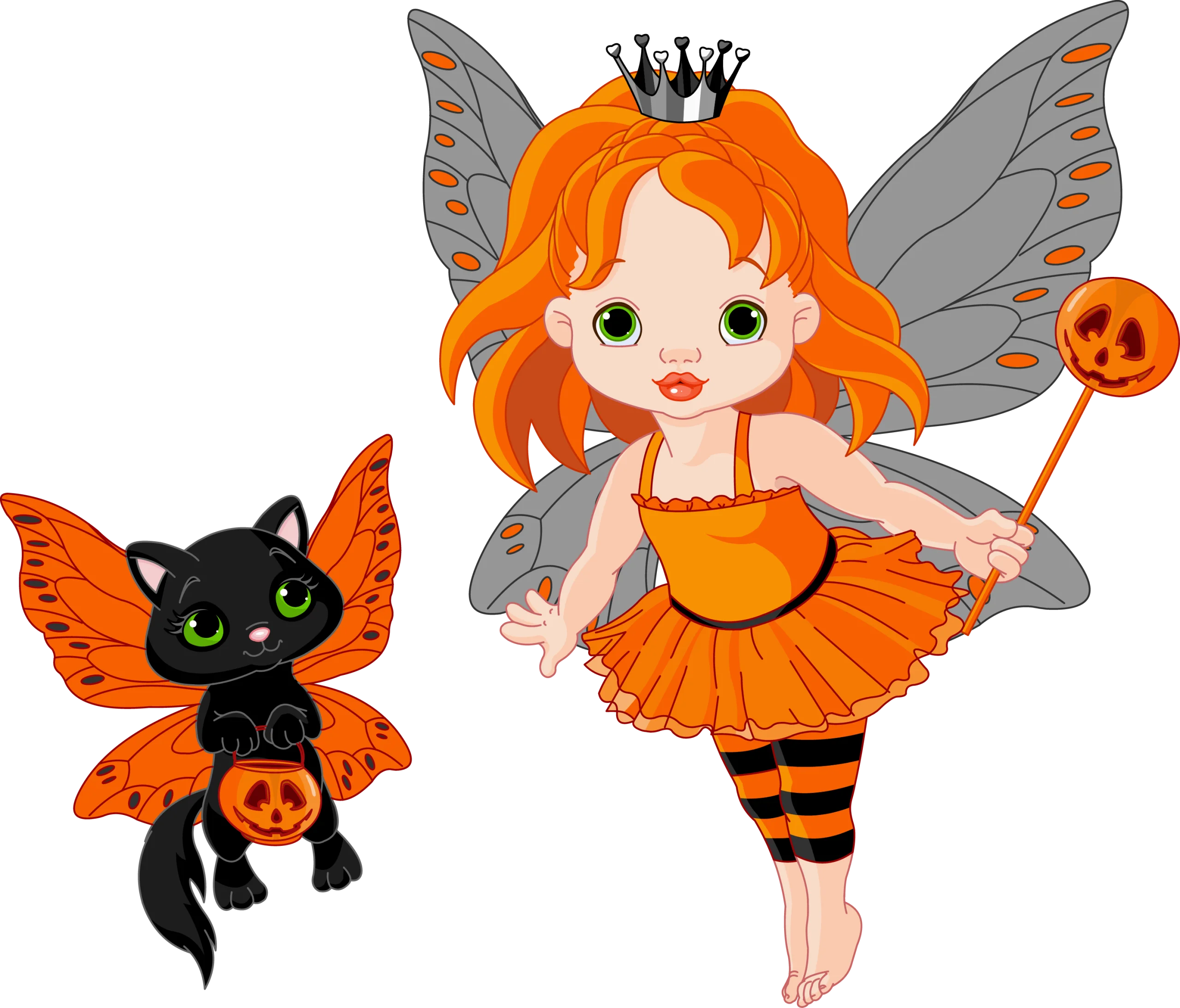 Enchanting Halloween Fairy and Black Cat Magical Clipart Design for Festive Decor