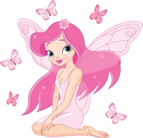 Enchanting Pink Fairy Clipart with Magical Butterfly Companions in Soft Pastel Hues