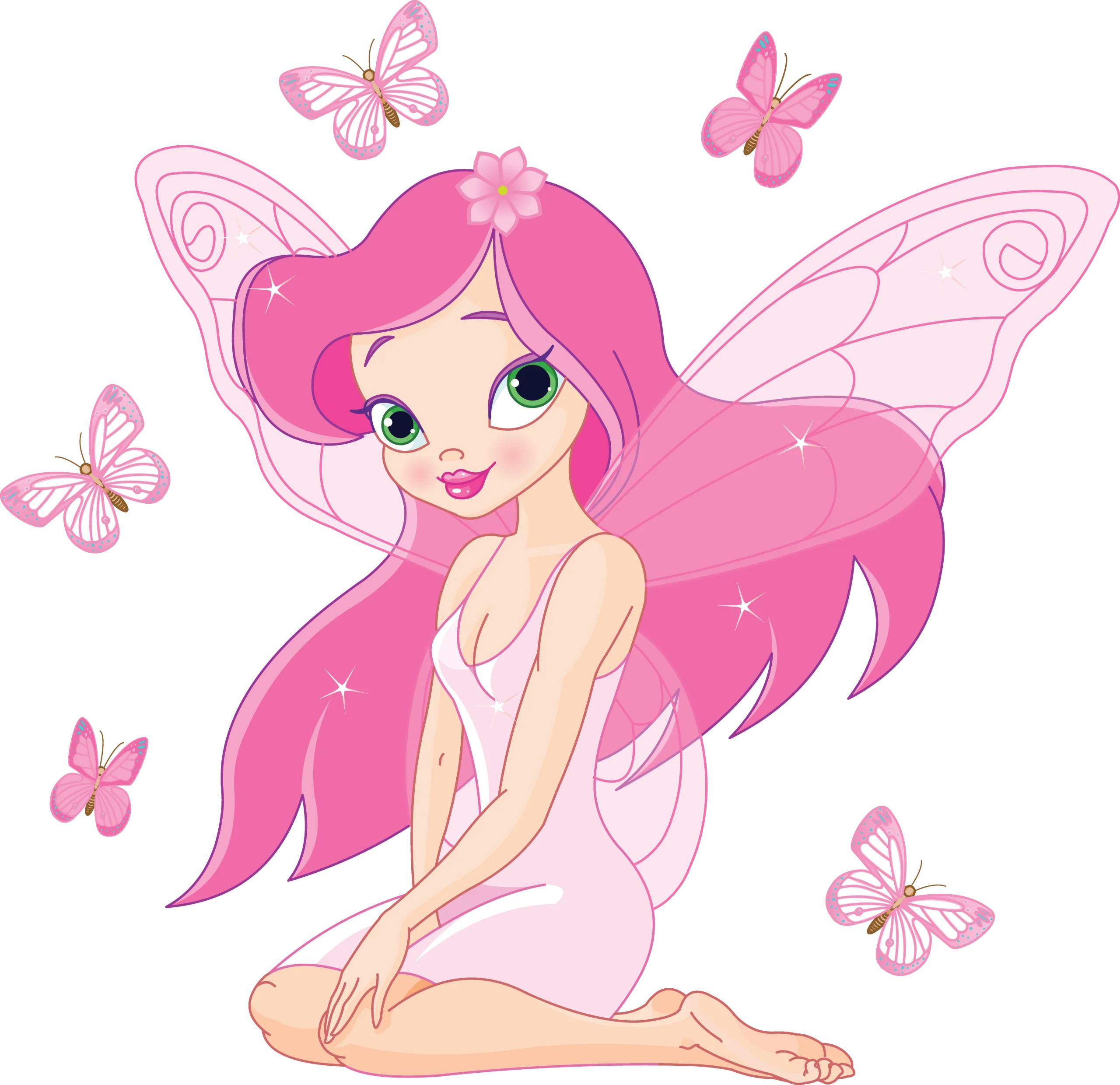 Enchanting Pink Fairy Clipart with Magical Butterfly Companions in Soft Pastel Hues