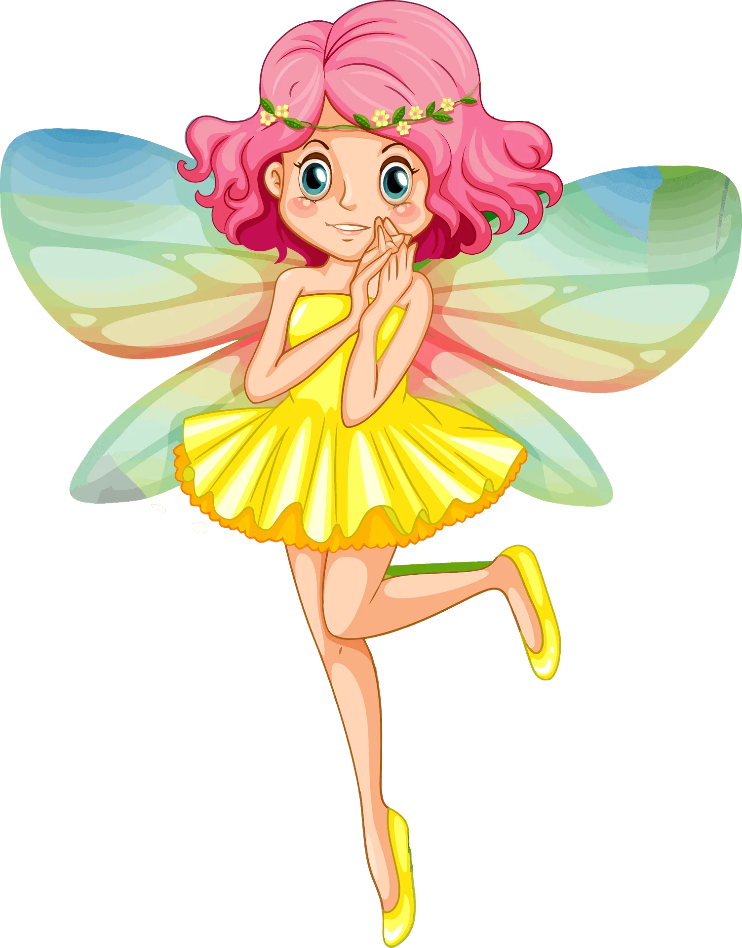 Enchanting Sunshine Fairy Clipart - Whimsical Pink-Haired Magical Sprite