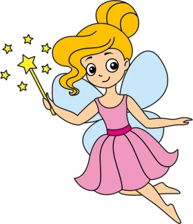 Enchanting Tooth Fairy Clipart: Magical Wand-Wielding Sprite in Pink Dress