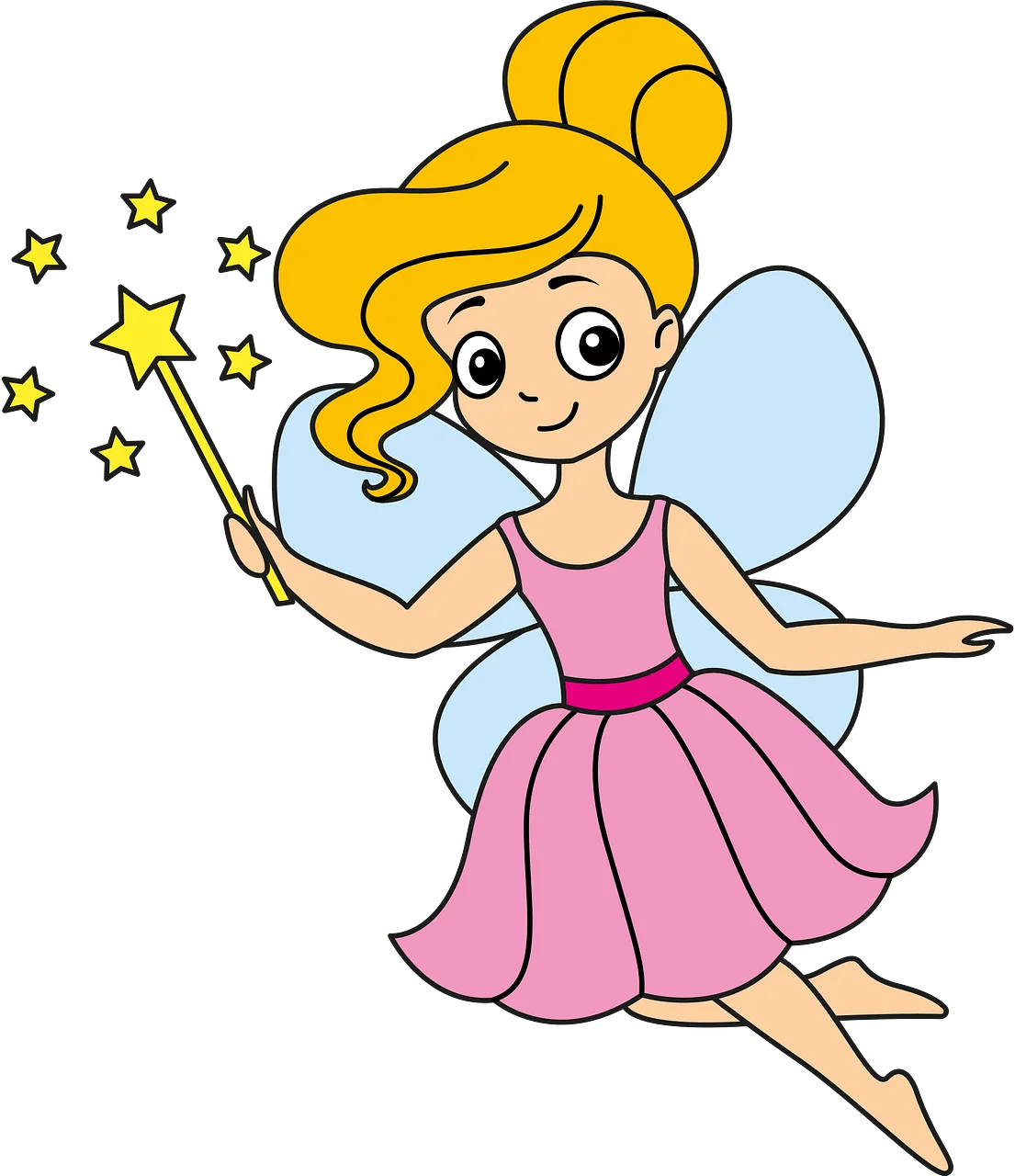 Enchanting Tooth Fairy Clipart: Magical Wand-Wielding Sprite in Pink Dress