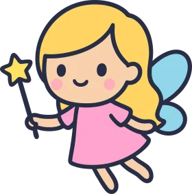 Enchanting Whimsical Fairy Clipart - Magical Cartoon Character with Star Wand