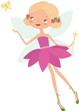 Enchanting Whimsical Flower Fairy Clipart with Magical Butterfly and Wand