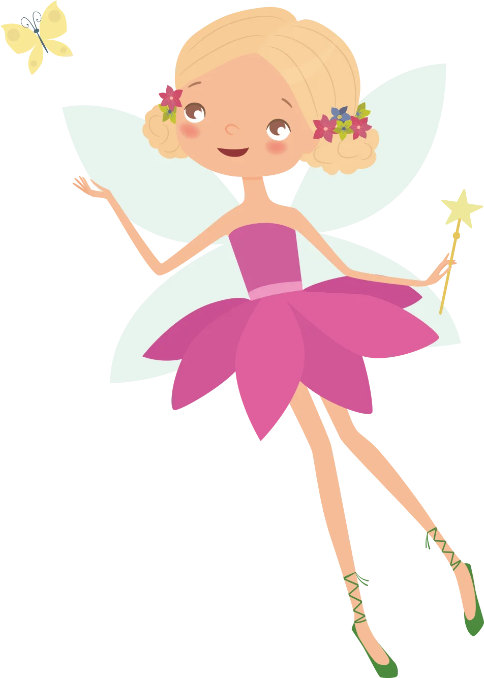 Enchanting Whimsical Flower Fairy Clipart with Magical Butterfly and Wand
