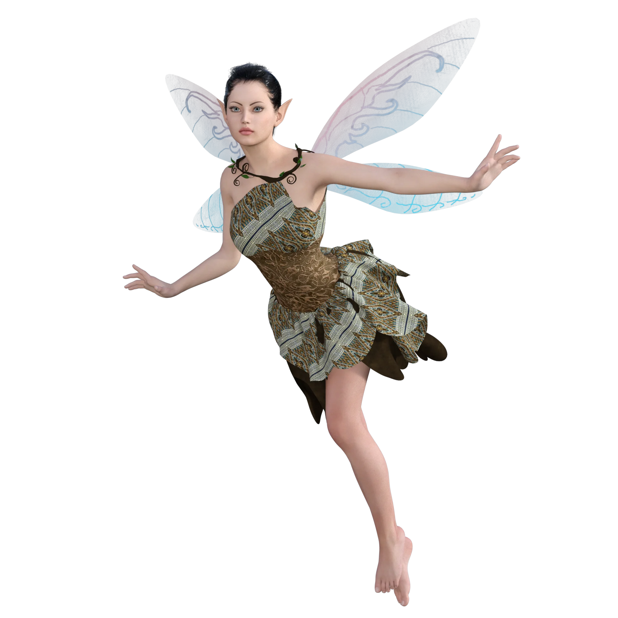 Enchanting Woodland Fairy Clipart with Translucent Wings and Ethereal Pose