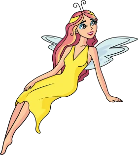 Enchanting Yellow Dress Fairy Clipart with Delicate Translucent Wings