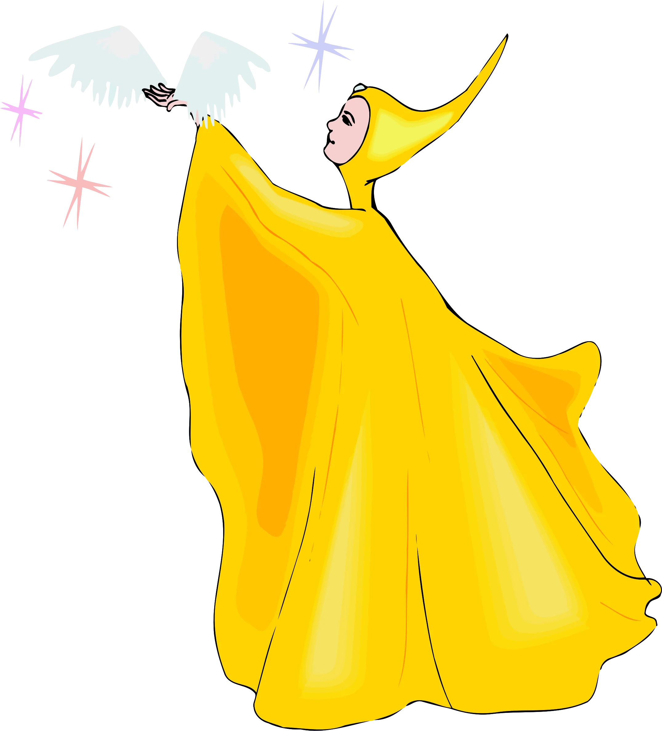 Enchanting Yellow Fairy Clipart - Magical Whimsical Illustration with Sparkling Stars