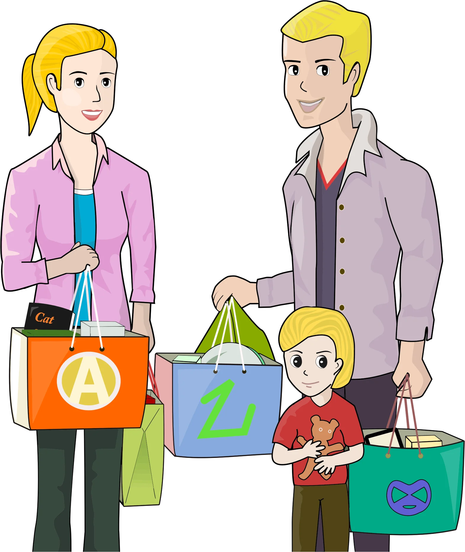 Family Shopping Expedition: A Colorful Cartoon Clipart Illustration of Retail Adventure