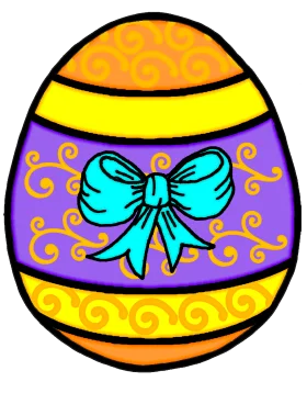 Festive Easter Egg Clipart with Delightful Blue Bow and Ornate Swirling Patterns