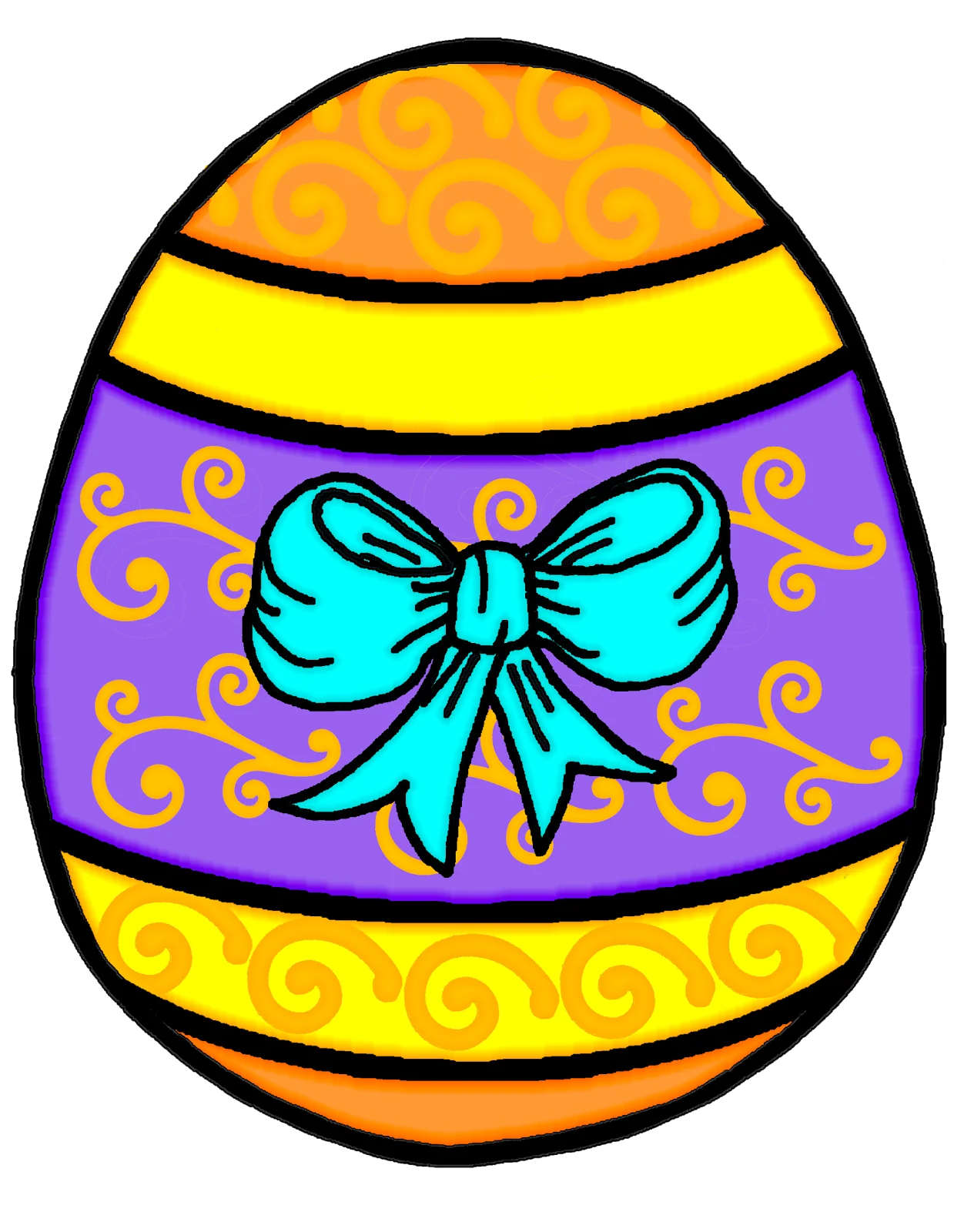 Festive Easter Egg Clipart with Delightful Blue Bow and Ornate Swirling Patterns