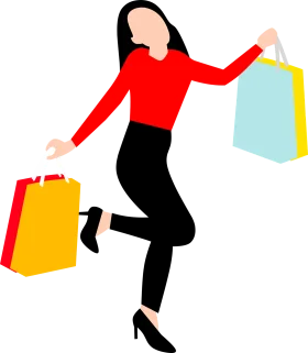 Joyful Shopper in Red Sweater Carrying Colorful Shopping Bags Clipart Design