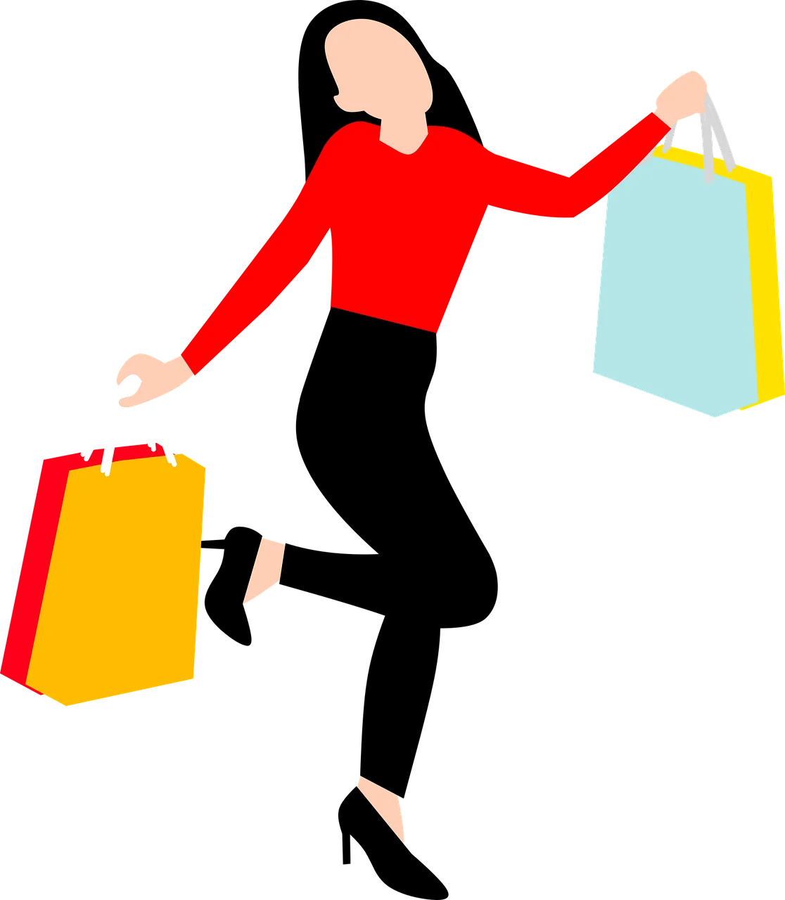 Joyful Shopper in Red Sweater Carrying Colorful Shopping Bags Clipart Design