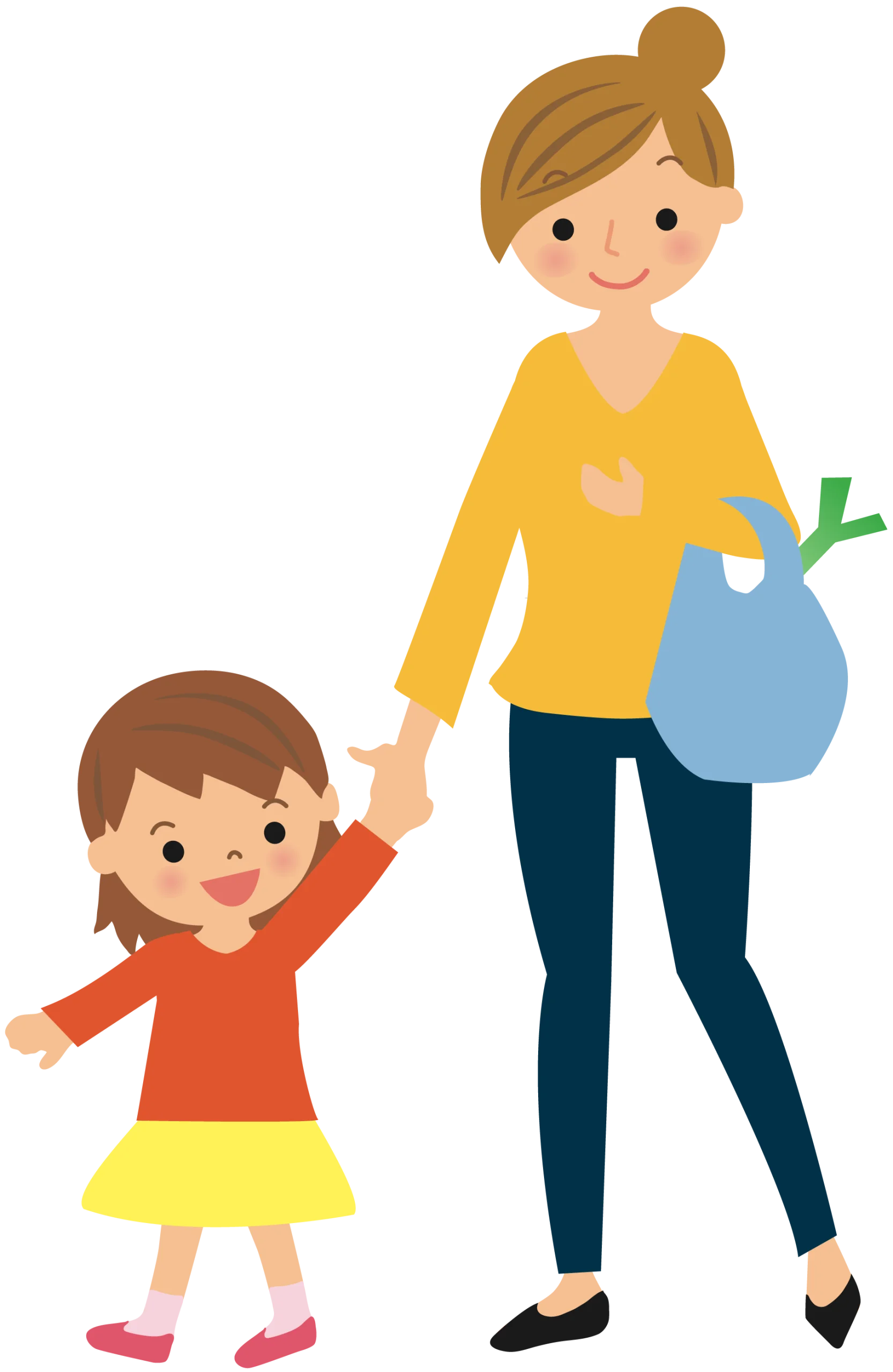 Mother and Daughter Shopping Together Adorable Family Clipart Illustration