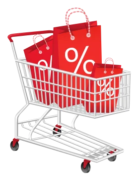 Shopping Cart Filled with Percentage Discount Bags - Retail Savings Clipart Design