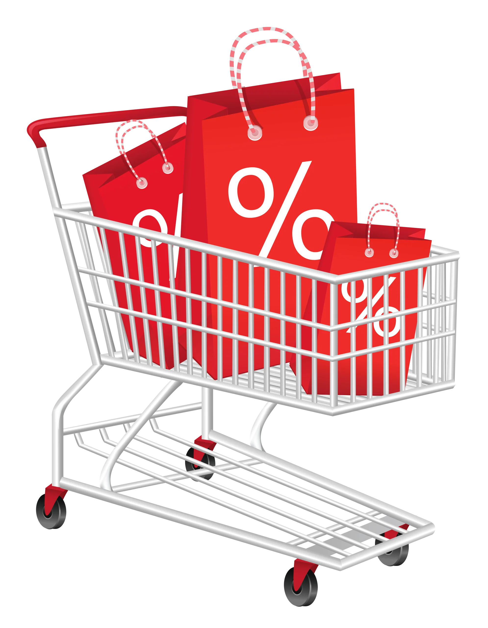 Shopping Cart Filled with Percentage Discount Bags - Retail Savings Clipart Design