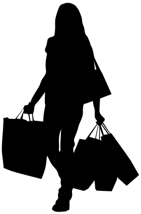 Silhouette of a Shopper Laden with Multiple Shopping Bags Clipart Design