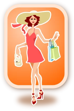 Stylish Female Shopper in Chic Summer Outfit Enjoying Retail Therapy Clipart