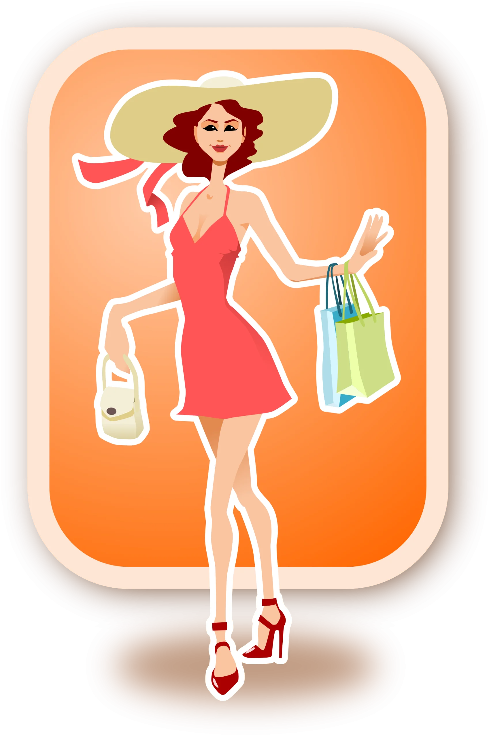 Stylish Female Shopper in Chic Summer Outfit Enjoying Retail Therapy Clipart