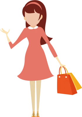 Stylish Female Shopper in Coral Dress Carrying Chic Shopping Bags Clipart Illustration