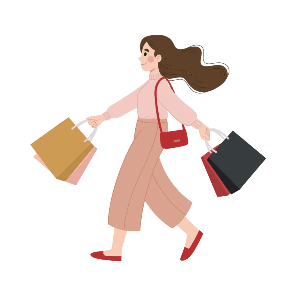 Stylish Female Shopper Walking with Shopping Bags Trendy Minimalist Clipart Design